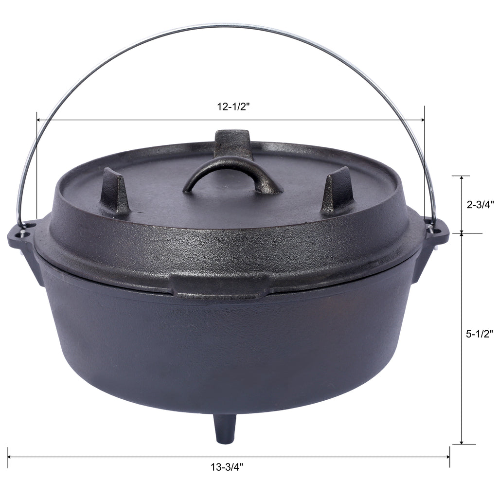 Cast Iron Dutch Oven with Lid, Outdoor Camping Deep Pot for Camping, Cooking, Barbecue and Leg Rest, 6 Quarts