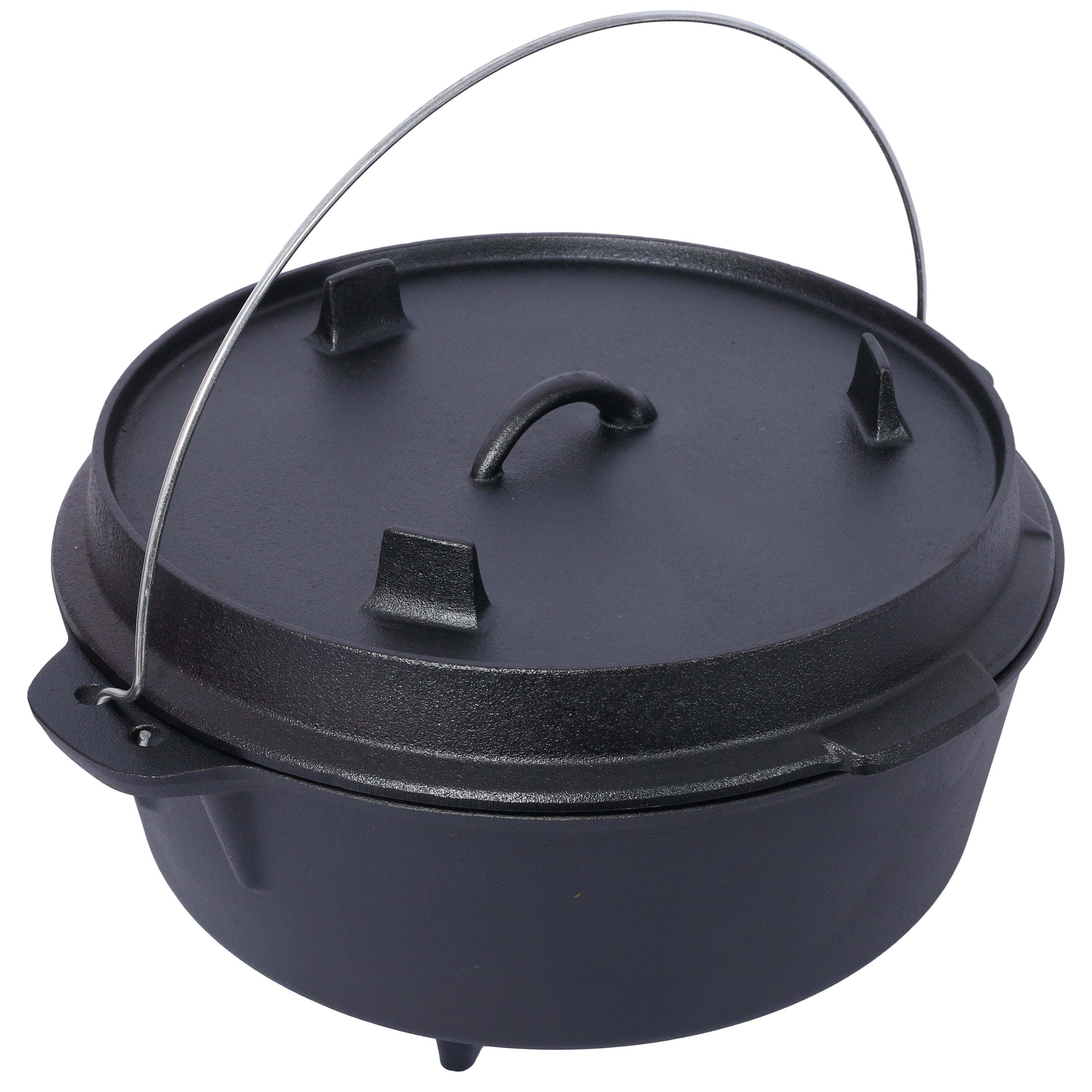 Cast Iron Dutch Oven with Lid, Outdoor Camping Deep Pot for Camping, Cooking, Barbecue and Leg Rest, 12 Quart