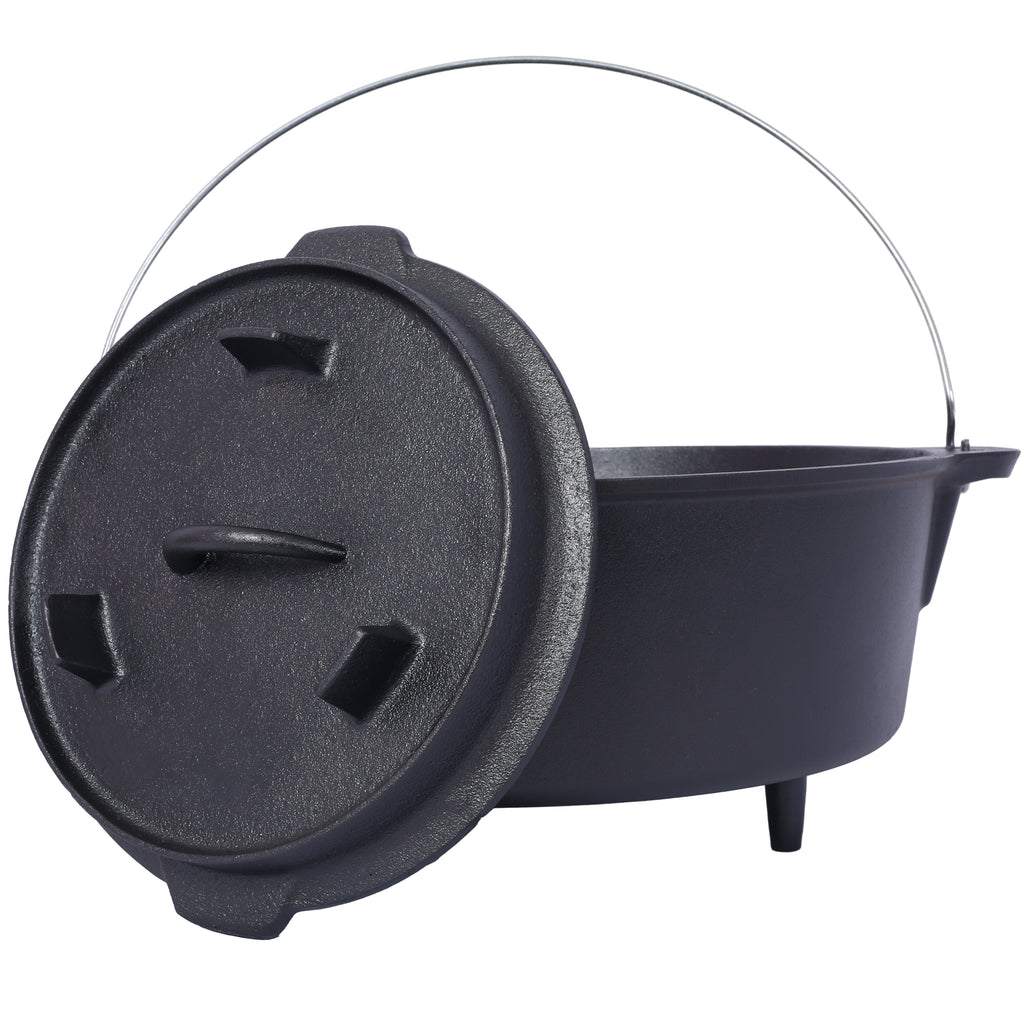 Cast Iron Dutch Oven with Lid, Outdoor Camping Deep Pot for Camping, Cooking, Barbecue and Leg Rest, 12 Quart