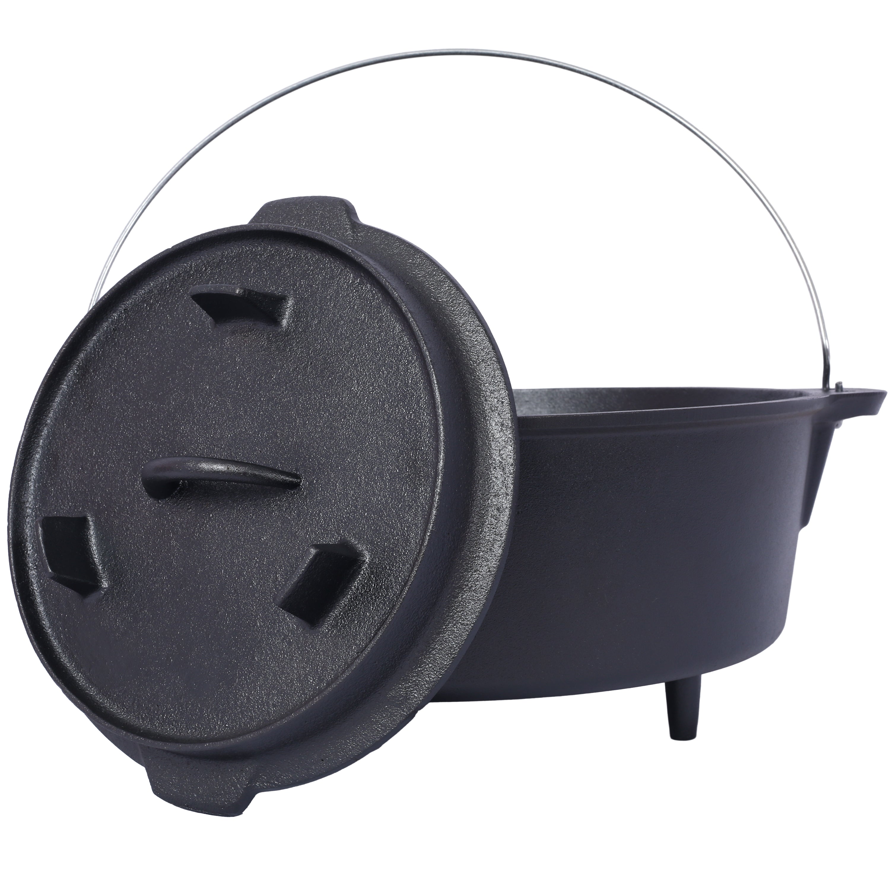 Cast Iron Dutch Oven with Lid, Outdoor Camping Deep Pot for Camping, Cooking, Barbecue and Leg Rest, 12 Quart
