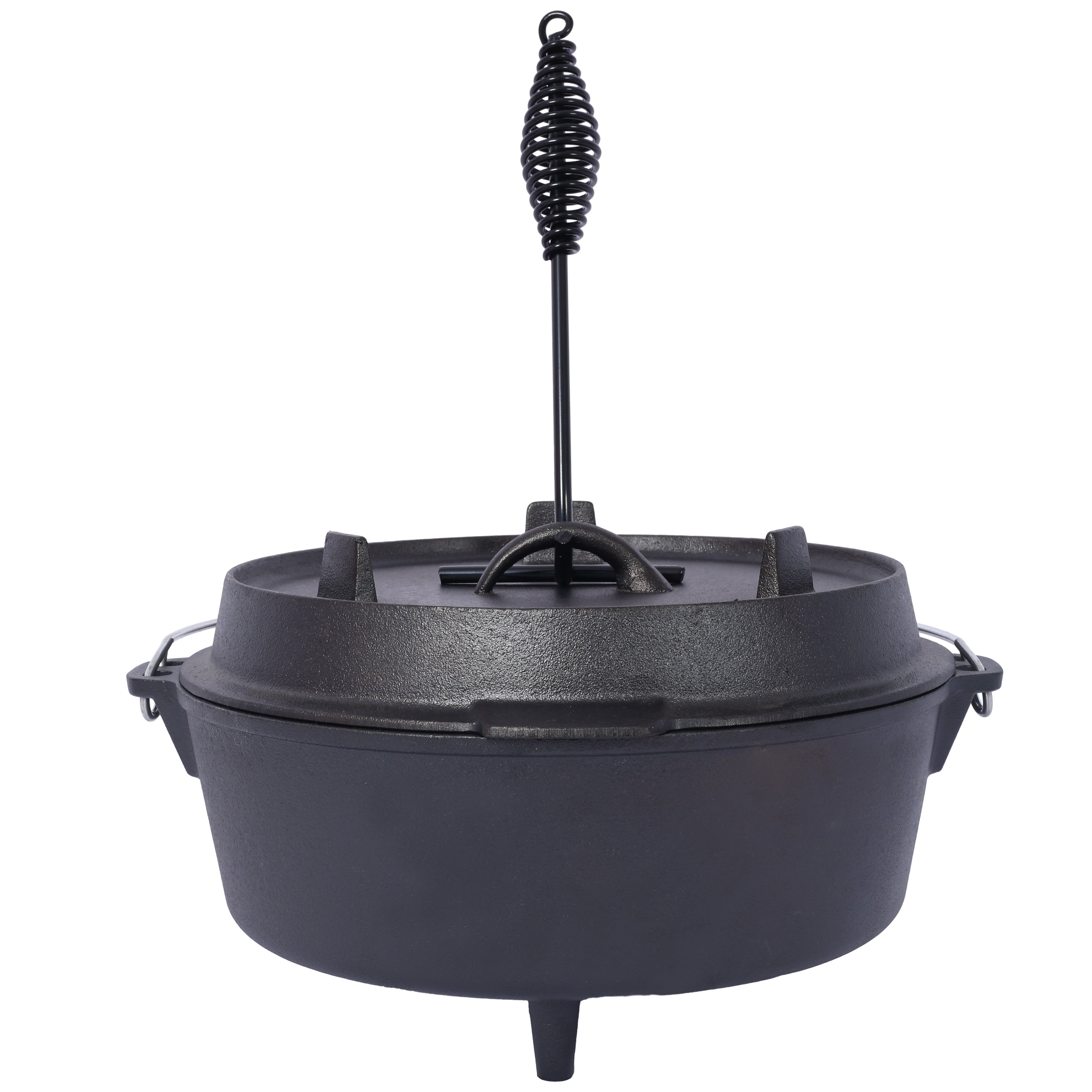 Cast Iron Dutch Oven with Lid, Outdoor Camping Deep Pot for Camping, Cooking, Barbecue and Leg Rest, 6 Quarts