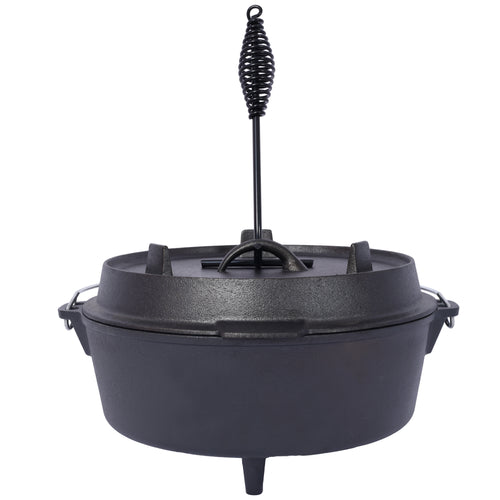 Cast Iron Dutch Oven with Lid, Outdoor Camping Deep Pot for Camping, Cooking, Barbecue and Leg Rest, 6 Quarts