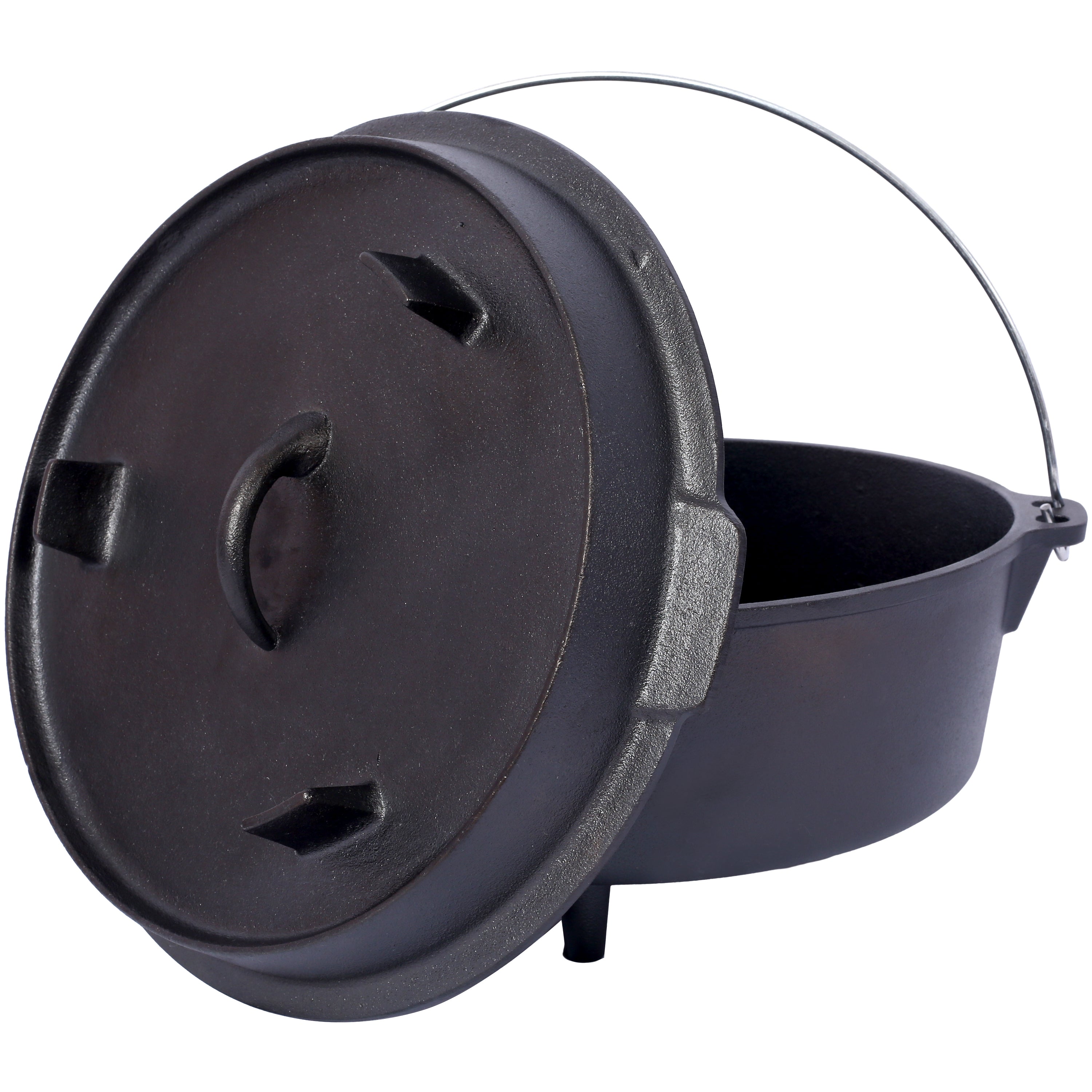 Cast Iron Dutch Oven with Lid, Outdoor Camping Deep Pot for Camping, Cooking, Barbecue and Leg Rest, 6 Quarts