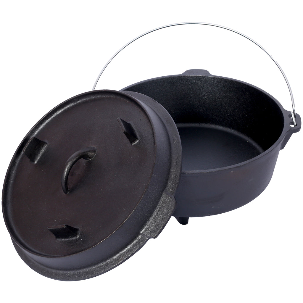 Cast Iron Dutch Oven with Lid, Outdoor Camping Deep Pot for Camping, Cooking, Barbecue and Leg Rest, 6 Quarts