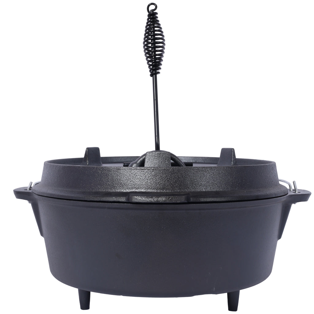 Cast Iron Dutch Oven with Lid, Outdoor Camping Deep Pot for Camping, Cooking, Barbecue and Leg Rest, 12 Quart