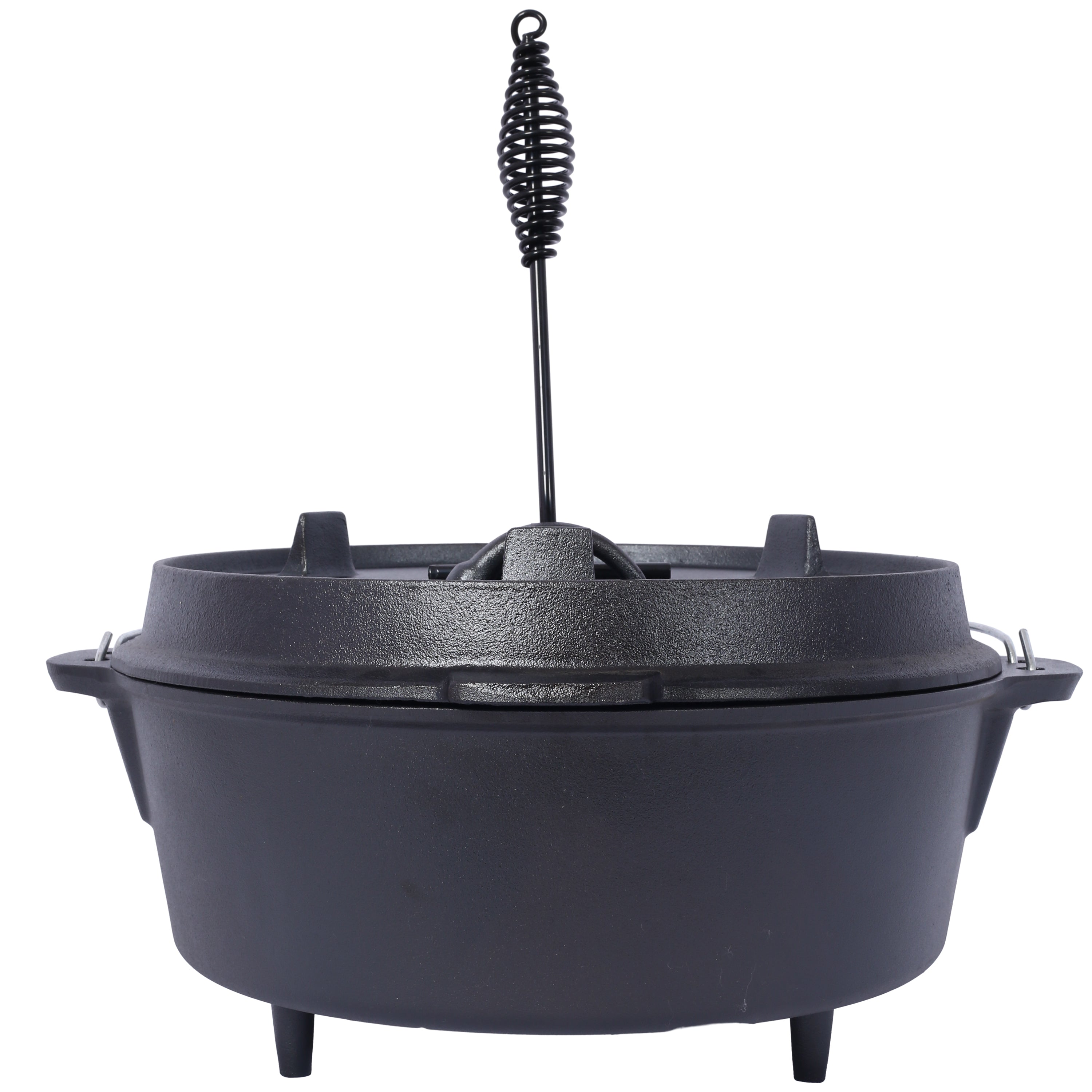 Cast Iron Dutch Oven with Lid, Outdoor Camping Deep Pot for Camping, Cooking, Barbecue and Leg Rest, 12 Quart