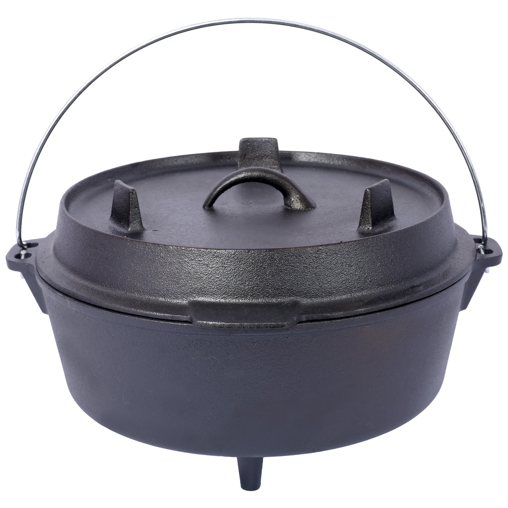 Cast Iron Dutch Oven with Lid, Outdoor Camping Deep Pot for Camping, Cooking, Barbecue and Leg Rest, 6 Quarts