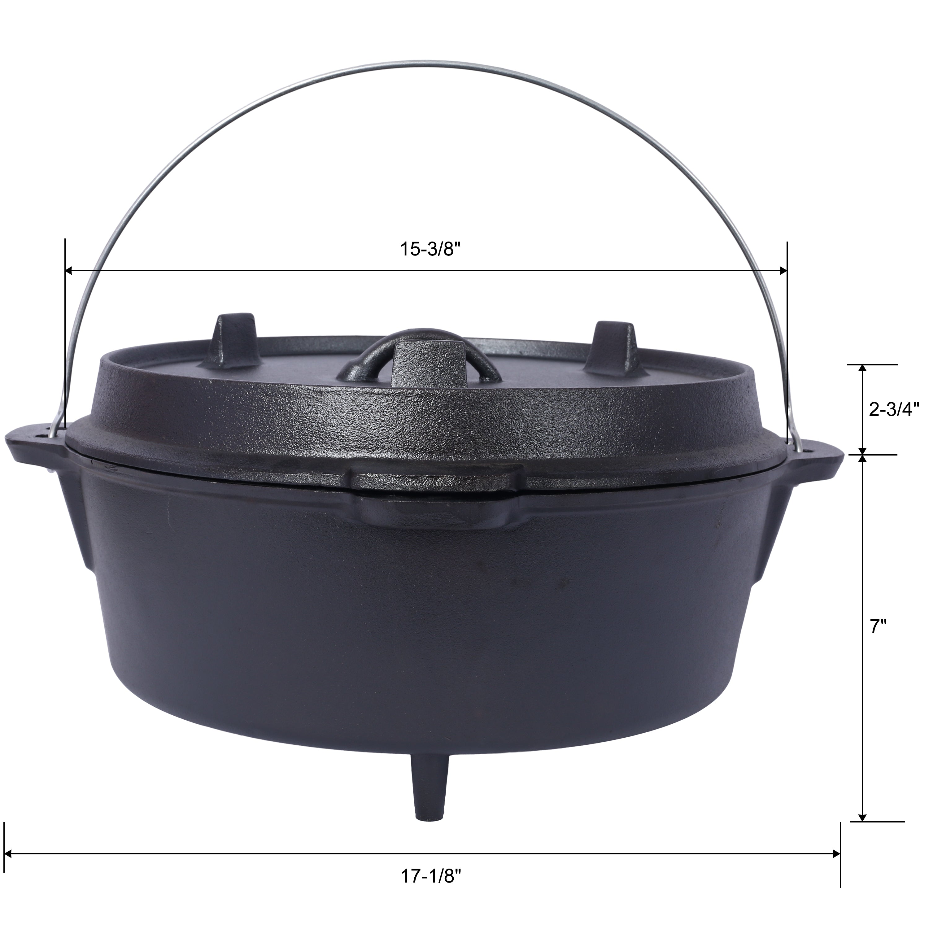 Cast Iron Dutch Oven with Lid, Outdoor Camping Deep Pot for Camping, Cooking, Barbecue and Leg Rest, 12 Quart
