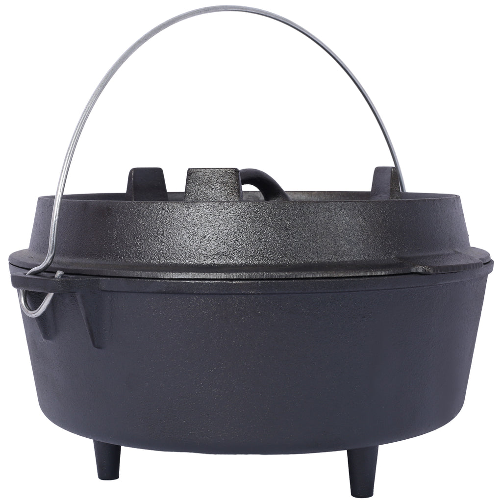 Cast Iron Dutch Oven with Lid, Outdoor Camping Deep Pot for Camping, Cooking, Barbecue and Leg Rest, 6 Quarts